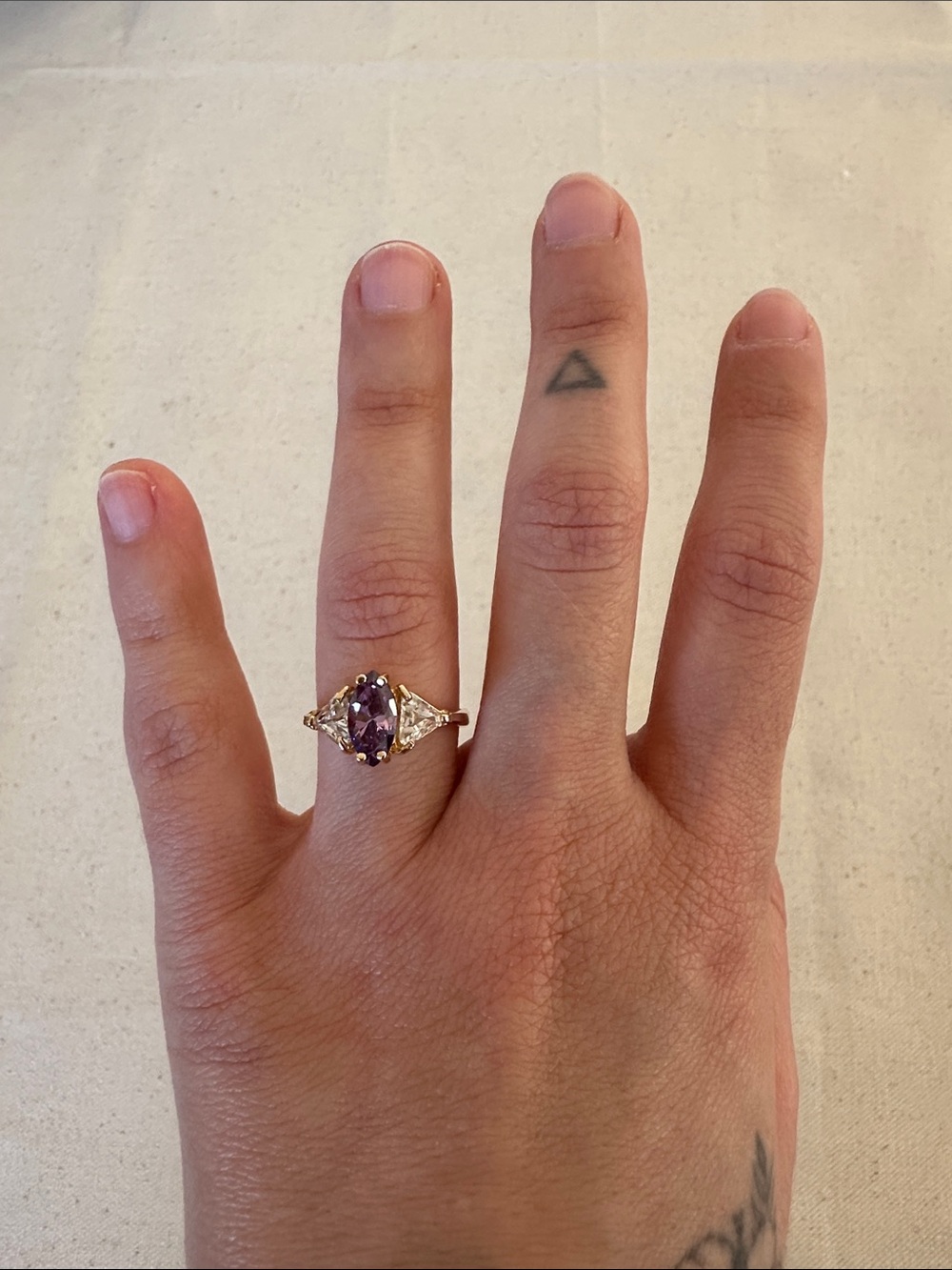 Gold Ring with Purple Amethyst Stone and Side Accents - Picture 6 of 6